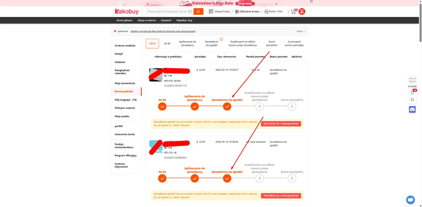 Return process status Kakobuy